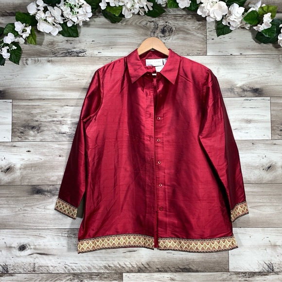 Silk Lore Beth Terrell women's size M 100% silk red shell top & jacket set - Picture 2 of 11